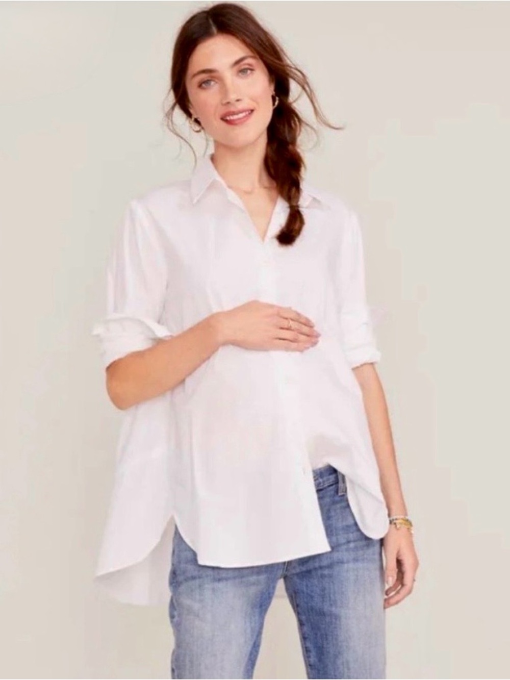 NWOT Hatch Maternity Classic White Cotton Buttondown Size XL (Hatch Size 4)